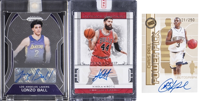 2005-2018 Panini and Press Pass NBA Stars Signed Cards Trio (3 Different) – Including Lonzo Ball, Nikola Mirotic and Chris Paul